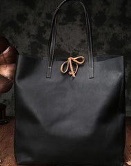 Vertical Black Leather Tote Bag 14