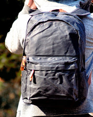 Waxed Canvas Mens Large College 14'' Computer Black Backpack Travel Backpack for Men
