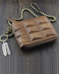 Fashion Brown Leather Men's Small Zipper Biker Chain Wallet Wallet with Chain For Men