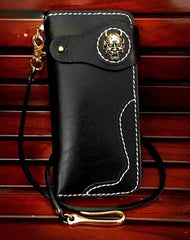 Handmade Black Leather Men's Long Biker Wallet Chain Wallet Long Biker Chain Wallet For Men