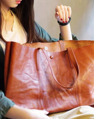 Vintage Brown Womens Leather Tote Bags Large Womens Shopper Bag Tote Purse for Ladies