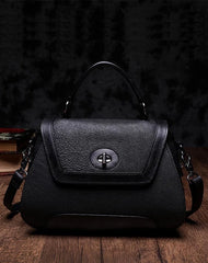 Black Geometric Vintage Womens Handbag Leather Brown Shoulder Handbag Purse
