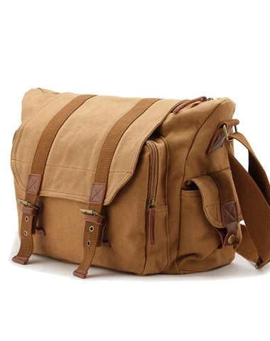Green Waterproof CANVAS Mens 14'' Side Bag Khaki Messenger Bag FOR MEN