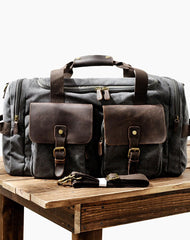 Cool Canvas Leather Mens Retro Large Green Travel Weekender Bag Duffle Bag for Men