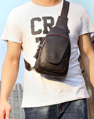 Genuine Leather Mens Cool Chest Bag Sling Bag Crossbody Bag Travel Bag Hiking Bag for men