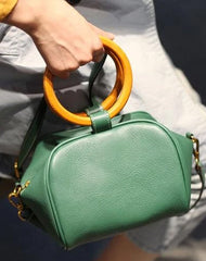 Fashion WOmens Small Green Leather Handbag Satchel Circle Round Shoulder Bag Crossbody Purse