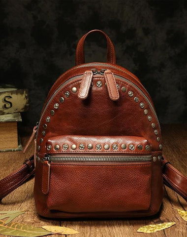 Brown Leather Rucksack Womens Leather Small Backpack Ladies Backpack Purse