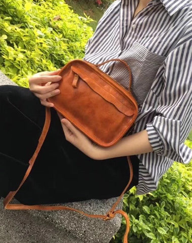 Vintage Womens Brown Small Cube Handbag Leather Black Women's Shoulder Purse for Ladies