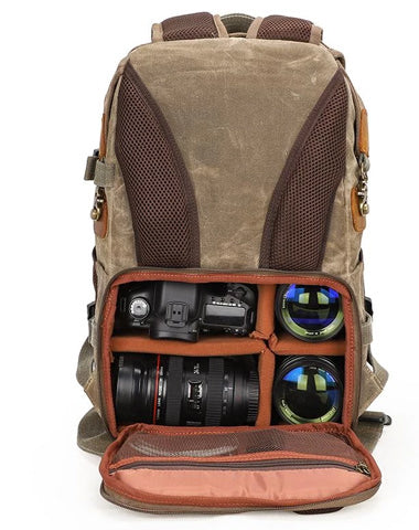 Brown CANVAS WATERPROOF MENS 15'' CANON CAMERA BACKPACK LARGE NIKON CAMERA BAG DSLR CAMERA BAG FOR MEN