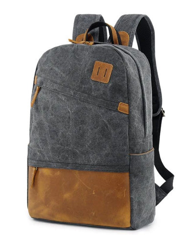 Canvas Leather Mens 14" Black Computer Backpack Green Travel Backpack Blue College Backpack for Men