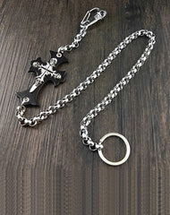 Solid Stainless Steel Long Cross Skull Wallet Chain Cool Punk Rock Biker Trucker Wallet Chain Trucker Wallet Chain for Men