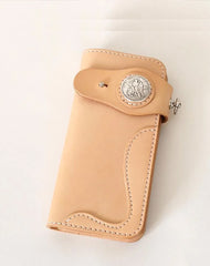 Simple Japanese-Style Mens Leather Long Wallets Light Beige Bifold Card Wallet For Men