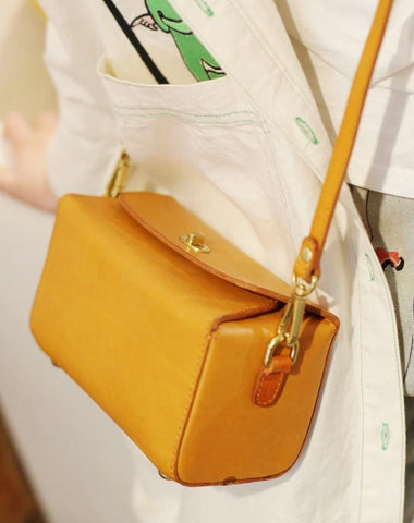 Fashion Womens Tan Leather Mini Cube Shoulder Bag Square Green Crossbody Bag Purse for Girls