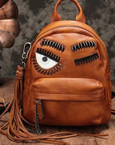 Vintage Womens Brown Leather Backpack Purse Cute School Backpacks for Ladies