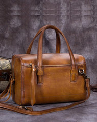 Vintage Brown Purple Leather Ladies Doctors Handbag Green Doctor Style Shoulder Bag Purse for Women
