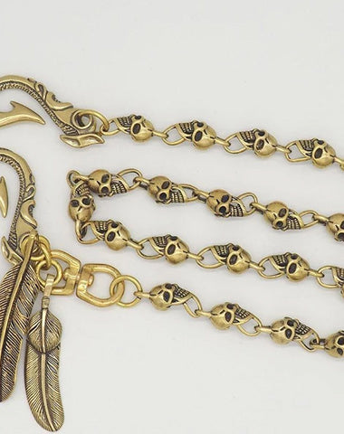 Cool Brass Handmade Skull 19'' Punk Rock Wallet Chain Biker Trucker Wallet Chain Pants Chain for Men