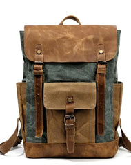 Cool Waxed Canvas Mens Womens Waterproof Large Travel Backpack 15'' Computer Hiking Backpack for Men