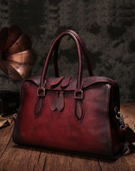 Vintage Womens Red Leather Handbag Purses Shoulder Handbag Purse Vintage Style Handbags for Ladies