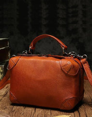 Brown Womens Leather Satchel Handbag Cube Square Box Satchel Handbag Purse for Ladies