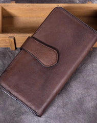 Vintage Mens Leather Long Wallet Bifold Card Wallet Long Wallet for Men