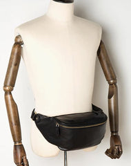 Black Leather Mens Fanny Pack Waist Bag Hip Pack Blue Belt Bag Bumbags for Men