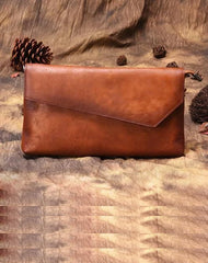Brown Vintage Leather Long Wallet Womens With Strap Red Folded Clutch Wallet Purse for Ladies