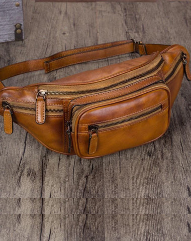 Vintage Brown Leather Mens Fanny Pack Hip Belt Bags Waist Bag Hip Bag Bum Bag for WOmen