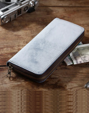 Simple Handmade Mens Red Long Wallet Blue Bifold Long Card Wallet Clutch Zipper Wallet For Men
