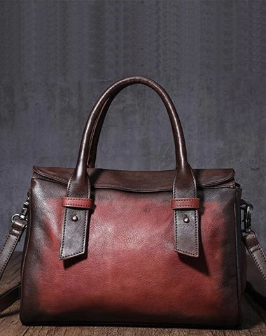 Vintage Red Ladies Leather Handbag Purse Brown Work Handbag Shoulder Purse for Women