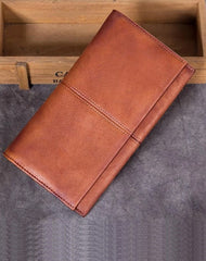 Cool Vintage Leather Brown Bifold Mens Long Wallet Phone Clutch Gray Long Wallet for Men