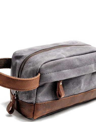 Cool Canvas Leather Mens Clutch Bag Handbag Storage Bag Wash Bag For Men