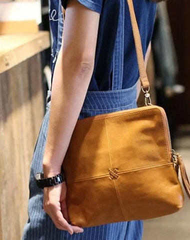 Fashion Womens Brown Leather Square Shoulder Bag Brown Side Bag Leather Satchel Crossbody Bag Purse
