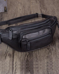 Vintage Black Leather Mens Fanny Pack Hip Belt Bags Waist Bag Hip Bag Bum Bag for WOmen
