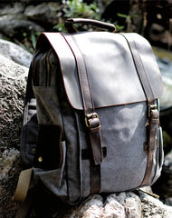 Cool Canvas Leather Mens College Backpack Travel Backpack 15'' Computer Hiking Backpack for Men