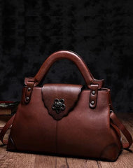 Brown Vintage Leather Ladies Satchel Handbag Black Shoulder Bag Purse for Women