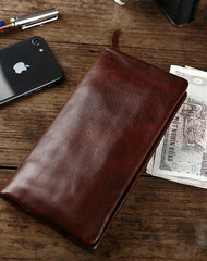 Cool Leather Mens Black Slim Long Wallet Zipper Bifold Card Wallet Clutch Wallet For Men