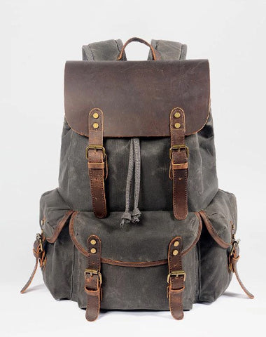 Cool Waxed Canvas Mens Waterproof 15'' Travel Backpack Hiking Backpack for Men