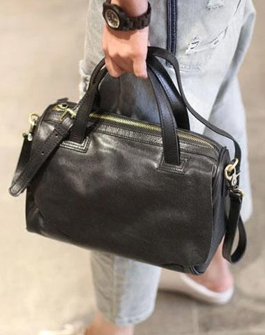 Fashion WOmens Black Leather Handbag Purses Black Leather Work Handbags Shoulder Bag for Ladies