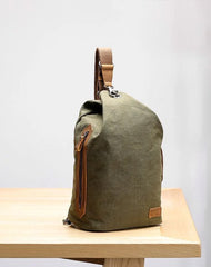 Canvas Leather Mens White Chest Bag One Shoulder Backpack Green Sling Bag for Men