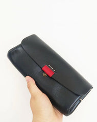 Handmade Suede Womens Black Leather Long Wallet Cool Green Envelope Wallet Clutch for Women