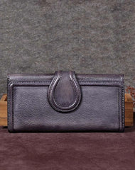 Grey Vintage Womens Leather Bifold Long Wallet Purple Clutch Phone Purses for Ladies
