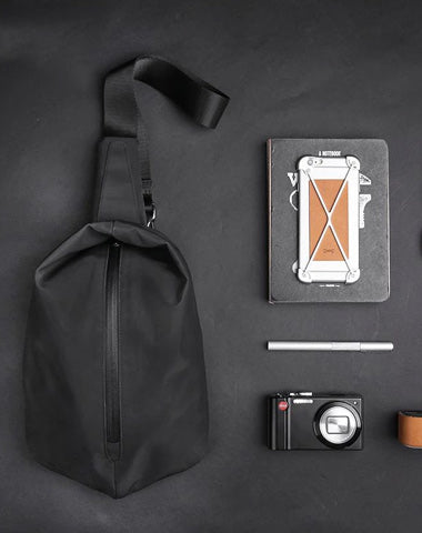 Cool OXFORD CLOTH PVC Men's Sling Bag Black One Shoulder Backpack For Men