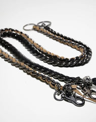 Cool Men's Leather Stainless Steel Woven Skull Key Chain Pants Chain Biker Wallet Chain For Men