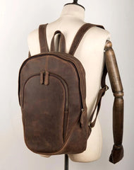 Brown Casual Mens Leather 15-inch Large Laptop Backpacks Brown Travel Backpacks School Backpacks for men