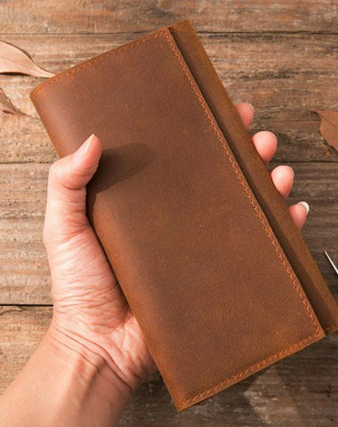 Vintage Slim long Wallet Leather Mens Tan Wallet Long Wallet for Men