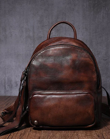 Brown Leather Small Rucksack Womens Leather Backpack Ladies Backpack Purse