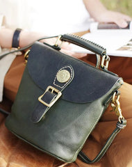 Vintage Ladies Green Leather Bucket Handbags Barrel Shoulder Bag Crossbody Bag Purses