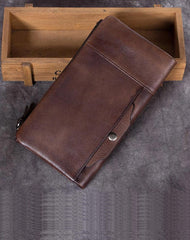 Cool Coffee Mens Leather Bifold Long Wallet Vintage Brown Long Multi Cards Wallet for Men