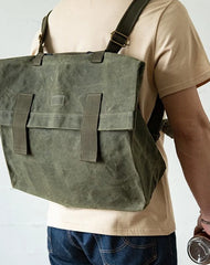 Cool Waxed Canvas Mens Green Military Courier Bag Postman Bag Backpack Large Side Bag For Men