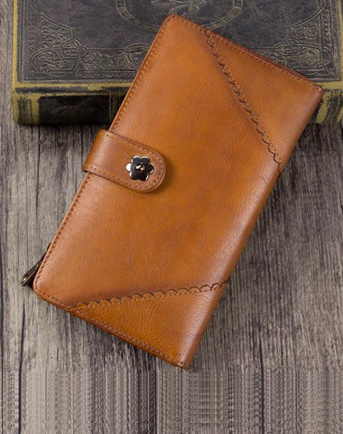 Brown Womens Vintage Leather Blue Bifold Long Wallet Womens Purple Clutch Wallet for Ladies